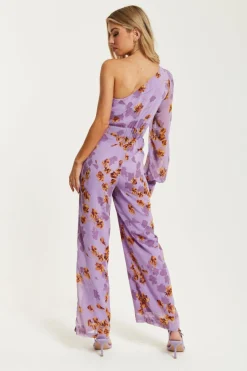 Jumpsuits^Liquorish Floral Asymmetrical Jumpsuit Purple