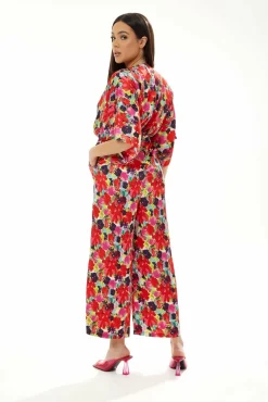 Jumpsuits^Liquorish Floral Jumpsuit With Short Sleeves Red