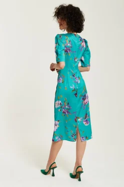 Midi Dresses^Liquorish Floral Knot Front Midi Dress Green