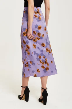 Skirts^Liquorish Floral Midi Skirt With Ruching Detail Purple