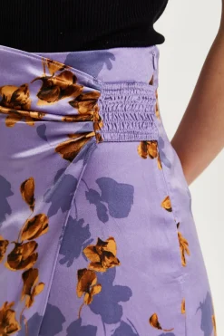 Skirts^Liquorish Floral Midi Skirt With Ruching Detail Purple