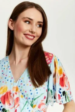 Jumpsuits^Liquorish Floral Print Jumpsuit With Wide Legs Blue