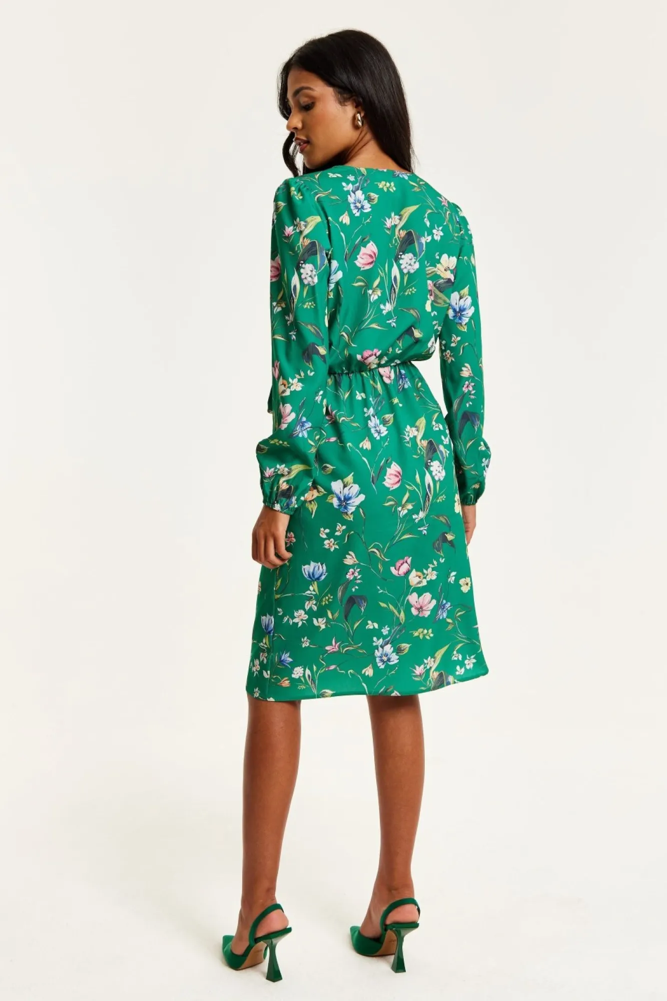 Midi Dresses^Liquorish Floral Print Midi Fake Wrap Dress Green