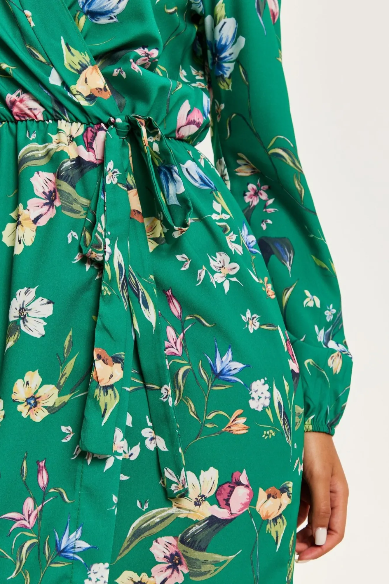 Midi Dresses^Liquorish Floral Print Midi Fake Wrap Dress Green