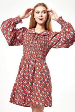 Mini Dresses^Liquorish Floral Print Smock Dress With Peter Pan Collar Red