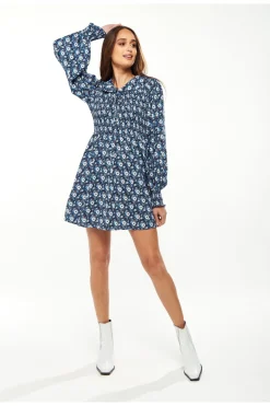 Mini Dresses^Liquorish Floral Print Smock Mini With Peter Pan Collar Blue