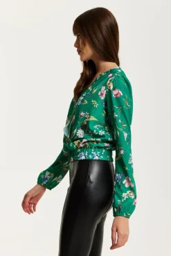 Blouses^Liquorish Floral Print Wrap Top Green