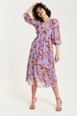 Midi Dresses^Liquorish Floral V-Neck Midi Dress Purple