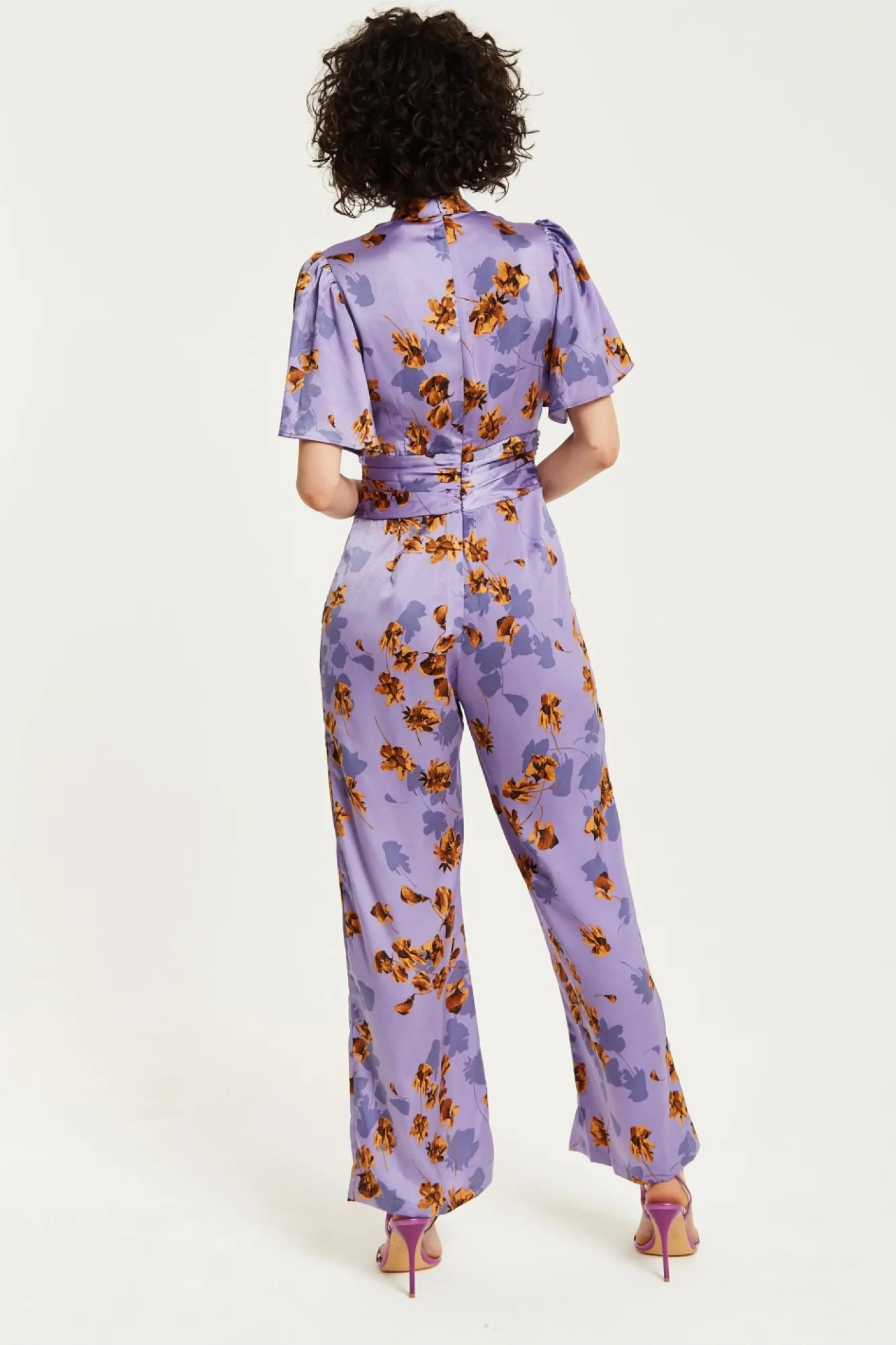 Jumpsuits^Liquorish Floral Wide Leg Jumpsuit With Angel Sleeves Purple