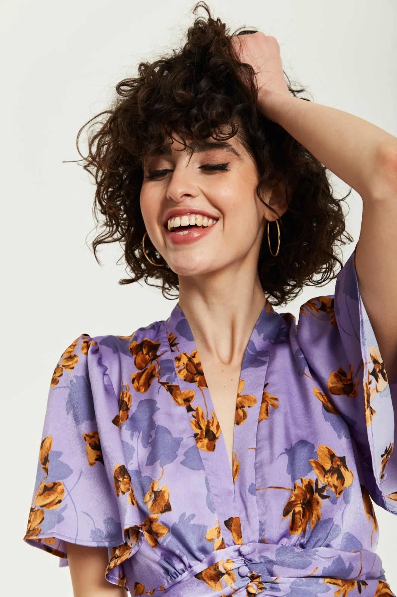 Jumpsuits^Liquorish Floral Wide Leg Jumpsuit With Angel Sleeves Purple