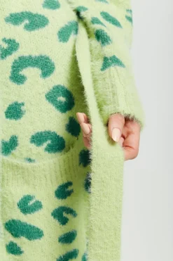 Cardigans^Liquorish Fluffy Longline Cardigan In Animal Print Green