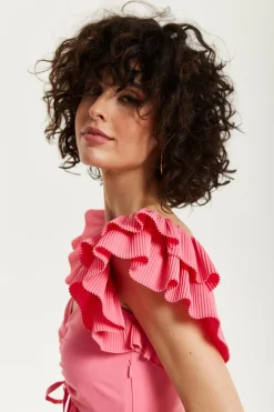 Midi Dresses^Liquorish Frill Sleeves Midi In With Ruching Front Pink