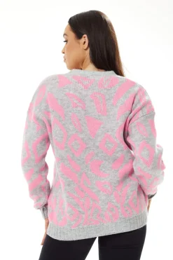 Cardigans^Liquorish Geometric Pattern Cardigan In Pink And Grey