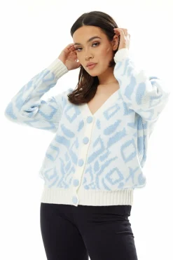 Cardigans^Liquorish Geometric Pattern Cardigan In Blue And White Bluewhite