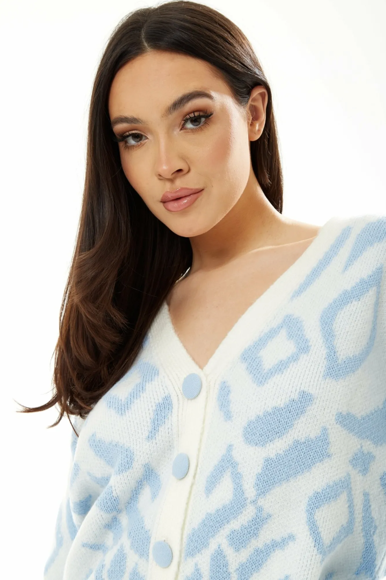 Cardigans^Liquorish Geometric Pattern Cardigan In Blue And White Bluewhite