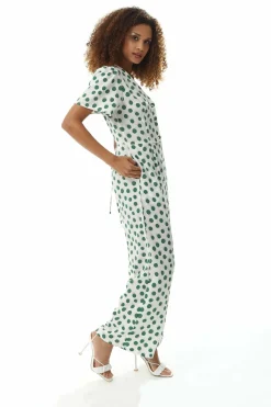 Jumpsuits^Liquorish Green Polka Dot Jumpsuit In White