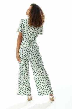 Jumpsuits^Liquorish Green Polka Dot Jumpsuit In White