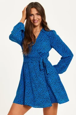 Mini Dresses^Liquorish Heart Print Mini Wrap Dress Blue