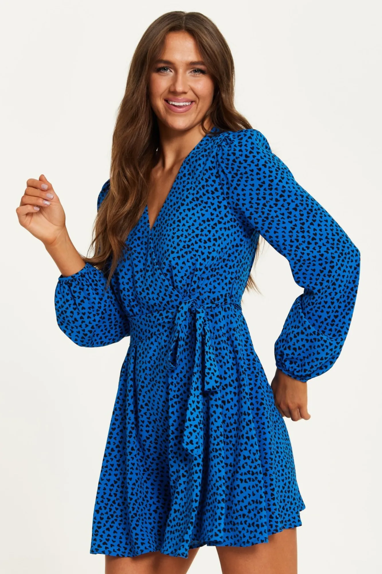 Mini Dresses^Liquorish Heart Print Mini Wrap Dress Blue