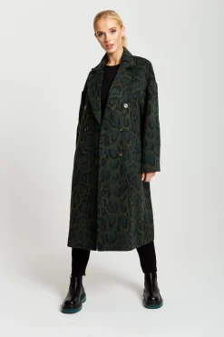 Outerwear^Liquorish Leopard Print Longline Coat Khaki