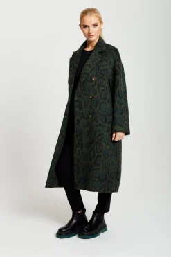 Outerwear^Liquorish Leopard Print Longline Coat Khaki