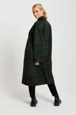 Outerwear^Liquorish Leopard Print Longline Coat Khaki