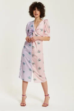 Midi Dresses^Liquorish Lilac And Floral Knot Front Midi Dress Pink