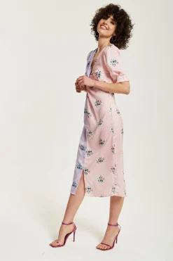 Midi Dresses^Liquorish Lilac And Floral Knot Front Midi Dress Pink
