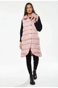Outerwear^Liquorish Long Puffer Gilet In Pink