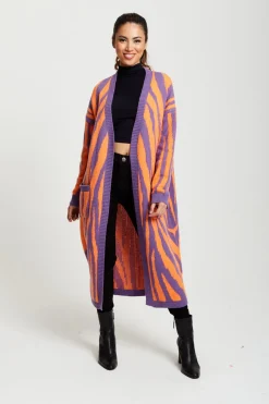 Cardigans^Liquorish Longline Cardigan In Orange And Purple Orangepurple
