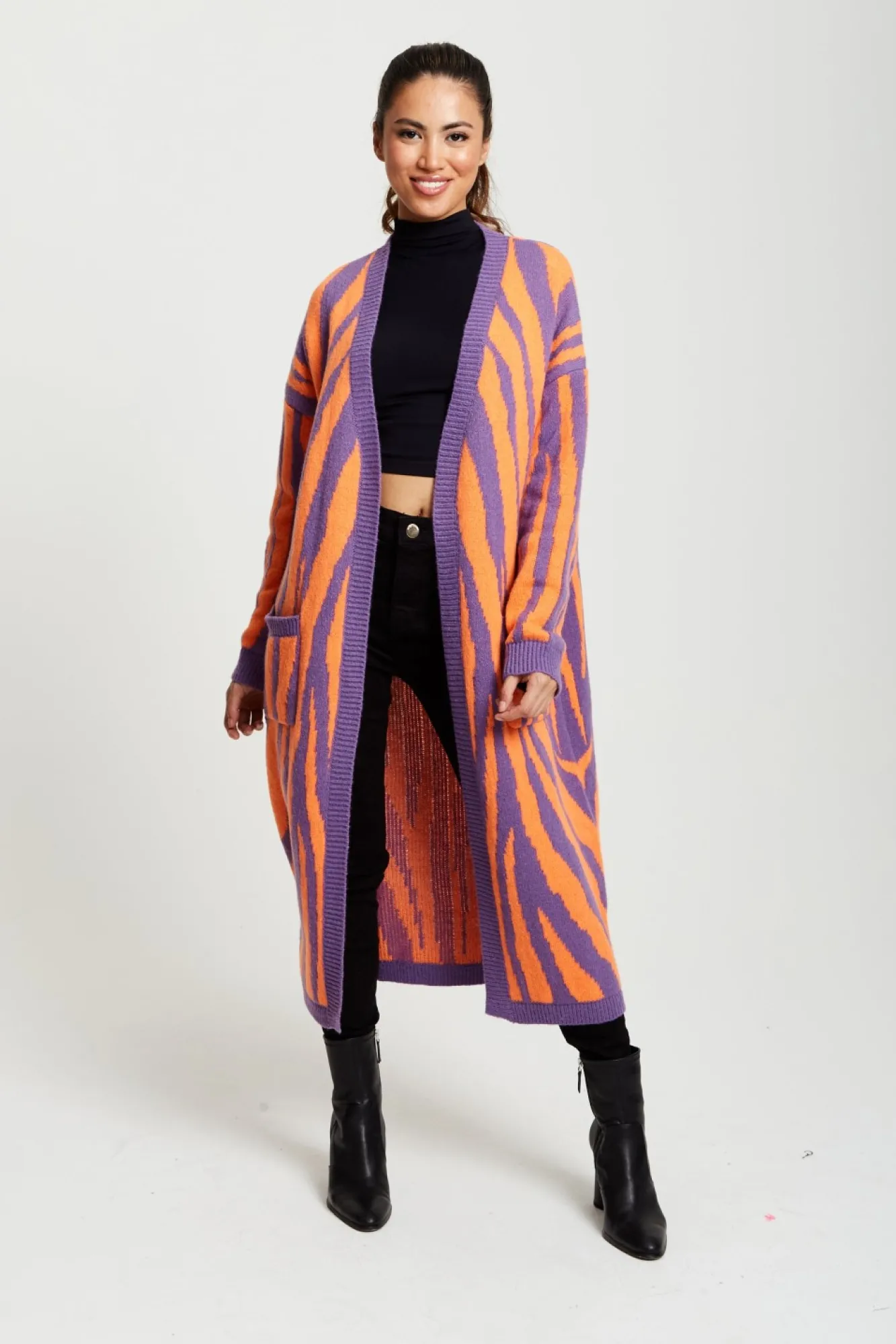 Cardigans^Liquorish Longline Cardigan In Orange And Purple Orangepurple