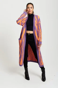 Cardigans^Liquorish Longline Cardigan In Orange And Purple Orangepurple