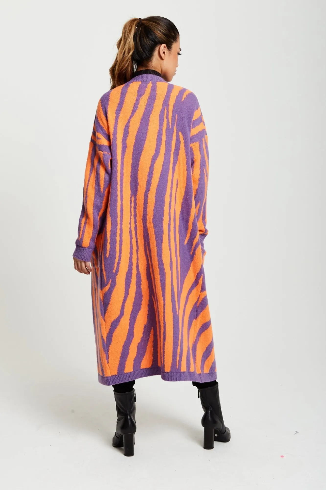 Cardigans^Liquorish Longline Cardigan In Orange And Purple Orangepurple