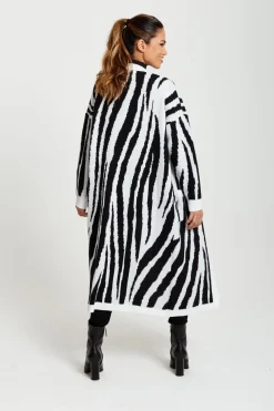 Cardigans^Liquorish Longline Cardigan In Black And White Zebra Pattern Blackwhite