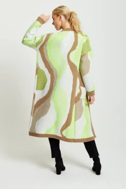 Cardigans^Liquorish Longline Cardigan In Brown, Green And White Multicolour