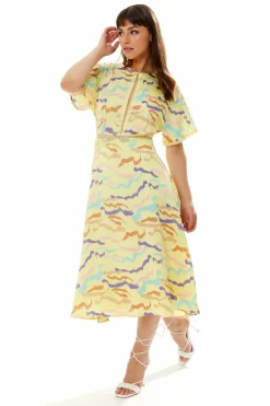 Midi Dresses^Liquorish Midi Abstract Zebra Print Dress With Mesh Yellow