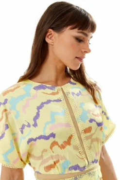 Midi Dresses^Liquorish Midi Abstract Zebra Print Dress With Mesh Yellow