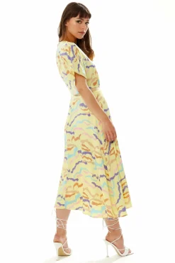 Midi Dresses^Liquorish Midi Abstract Zebra Print Dress With Mesh Yellow