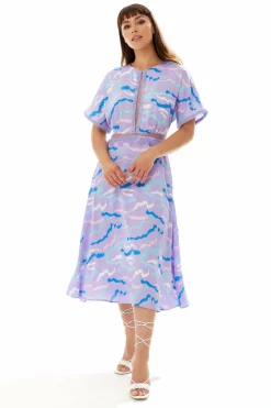 Midi Dresses^Liquorish Midi Abstract Zebra Print Dress With Mesh Lilac