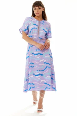 Midi Dresses^Liquorish Midi Abstract Zebra Print Dress With Mesh Lilac