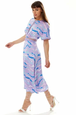 Midi Dresses^Liquorish Midi Abstract Zebra Print Dress With Mesh Lilac