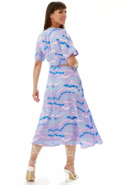 Midi Dresses^Liquorish Midi Abstract Zebra Print Dress With Mesh Lilac