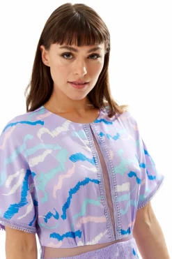 Midi Dresses^Liquorish Midi Abstract Zebra Print Dress With Mesh Lilac