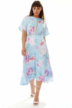 Midi Dresses^Liquorish Midi Floral Print Dress With Mesh Detail In Blue