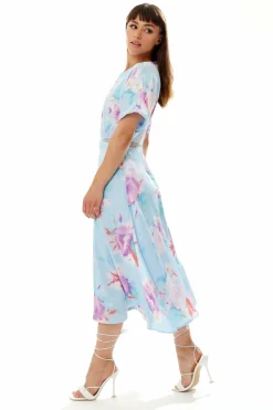 Midi Dresses^Liquorish Midi Floral Print Dress With Mesh Detail In Blue