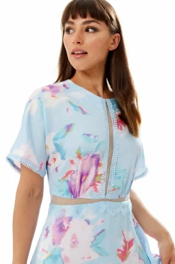 Midi Dresses^Liquorish Midi Floral Print Dress With Mesh Detail In Blue