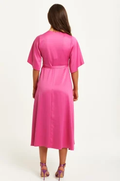 Midi Dresses^Liquorish Midi Wrap Dress With Kimono Sleeves Pink
