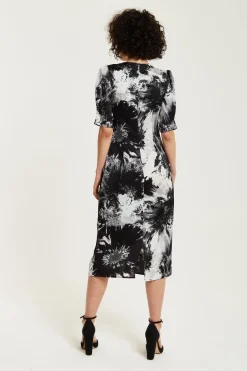Midi Dresses^Liquorish Mono Abstract Print Knot Front Midi Dress Multicolour