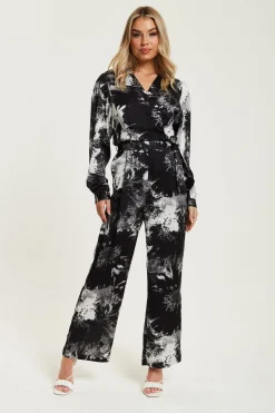 Jumpsuits^Liquorish Mono Abstract Print Jumpsuit With Long Sleeves Multicolour