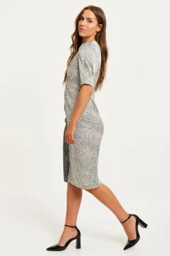 Midi Dresses^Liquorish Mono Polka Dot Print Knot Front Midi Dress Multicolour